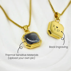 YSHomy 18K Gold-Plated Temperature-Sensitive Pendant Necklace with Personalized Photo & Text