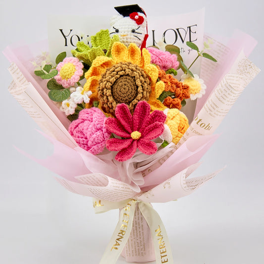 YSHomy Crochet Flowers Bouquet with Big Sunflower and Graduation HK 1350