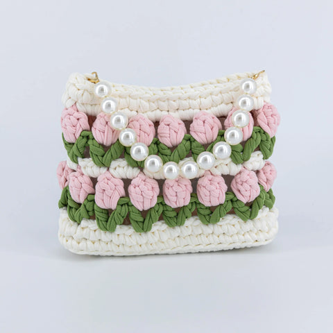 YSHomy Handmade Crochet Tulip Handbag, Crossbody Bag, Shoulder Bag