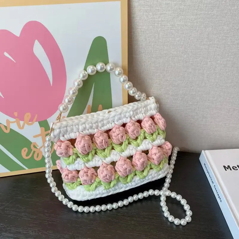 YSHomy Handmade Crochet Tulip Handbag, Crossbody Bag, Shoulder Bag