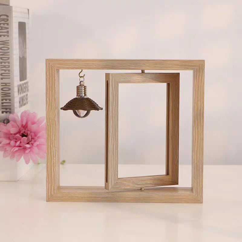 YSHomy Personalized Wooden Photo Frame with Lamp Bulb