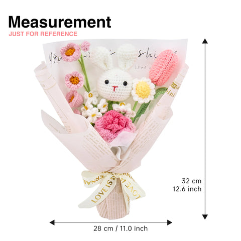 YSHomy Pink Crochet Flowers Bouquet with Cute Bunny Rose Tulip