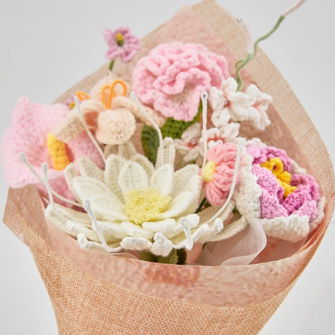 YSHomy Crochet Flowers Bouquet with Night of the Queen Peony Tulip Carnation