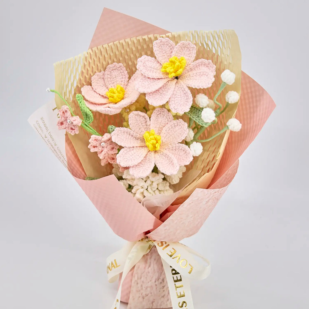 YSHomy Crochet Flowers Bouquet with Pink Galsang Flower