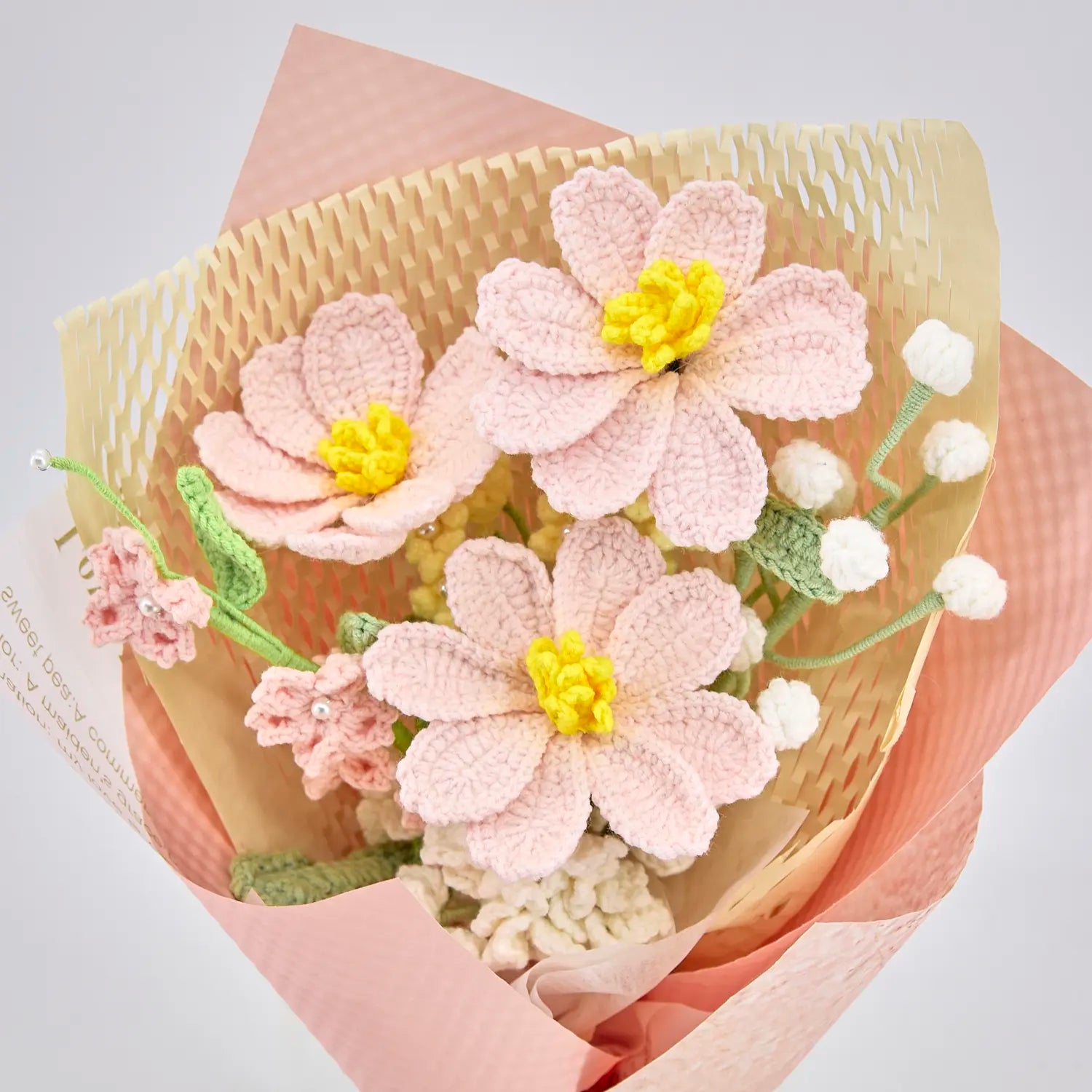 YSHomy Crochet Flowers Bouquet with Pink Galsang Flower