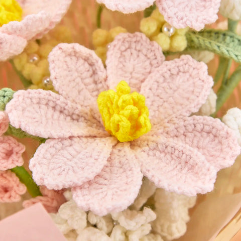 YSHomy Crochet Flowers Bouquet with Pink Galsang Flower