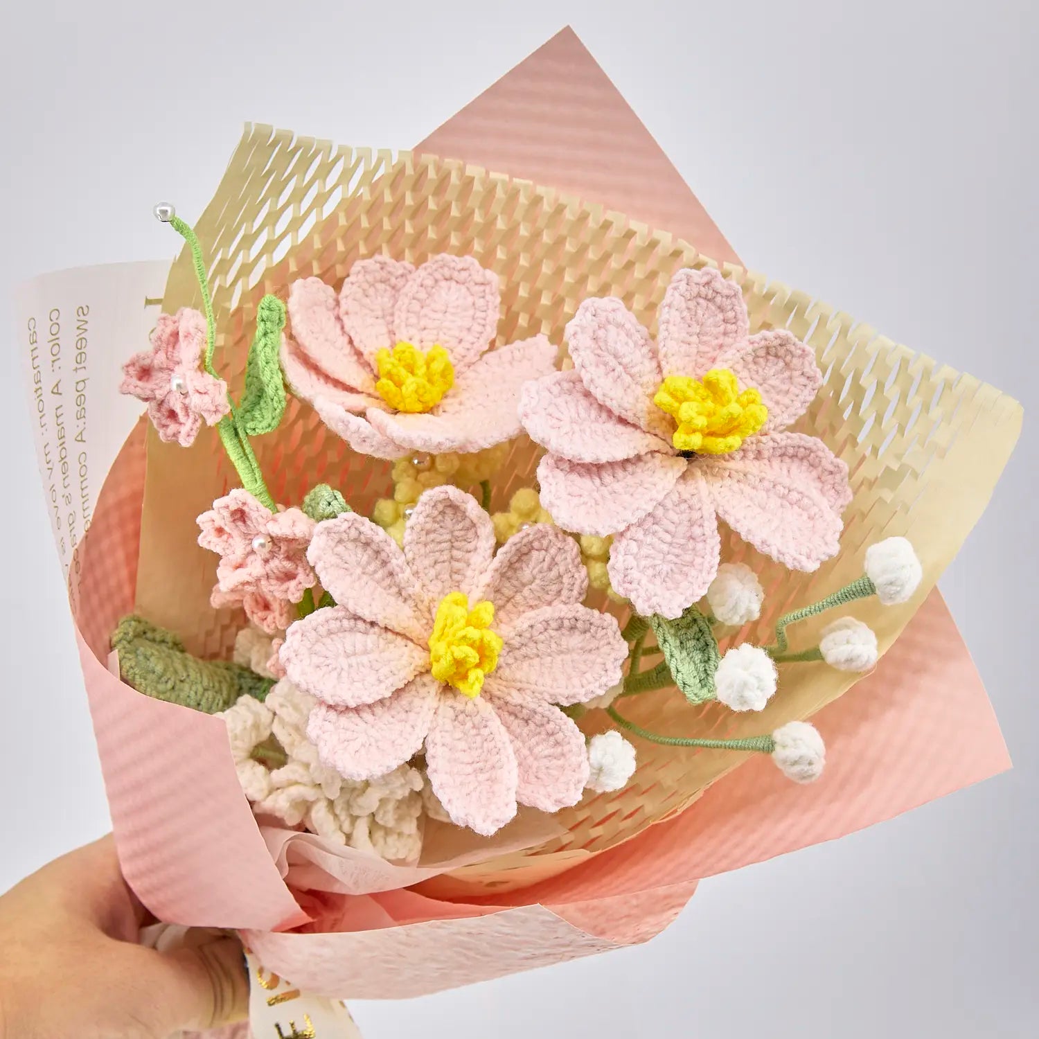 YSHomy Crochet Flowers Bouquet with Pink Galsang Flower