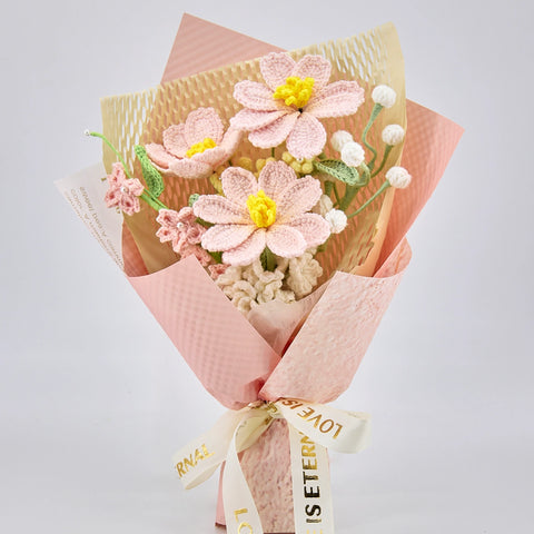 YSHomy Crochet Flowers Bouquet with Pink Galsang Flower