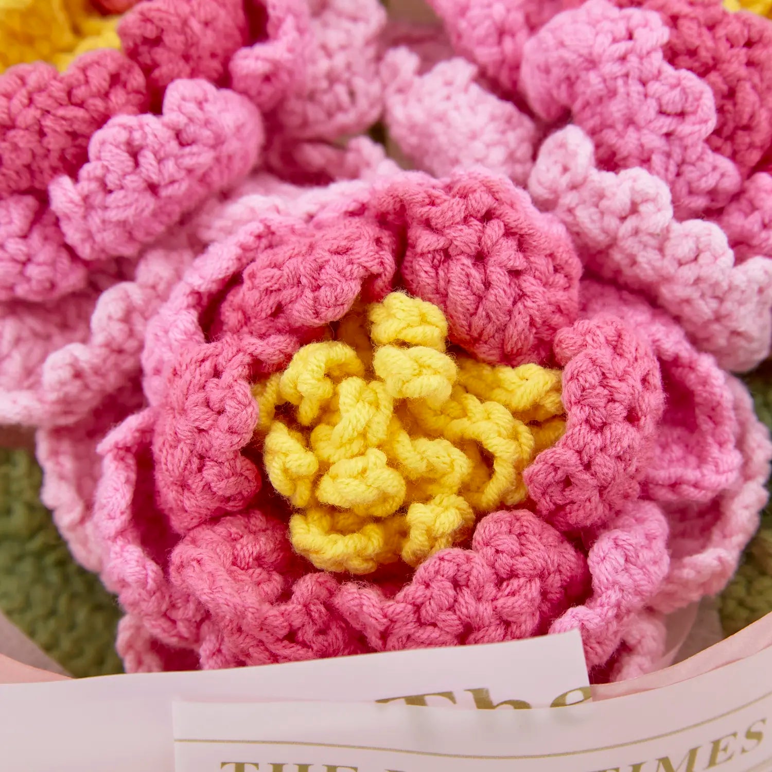 YSHomy Crochet Flowers Bouquet with Peony in Pink Wrapping