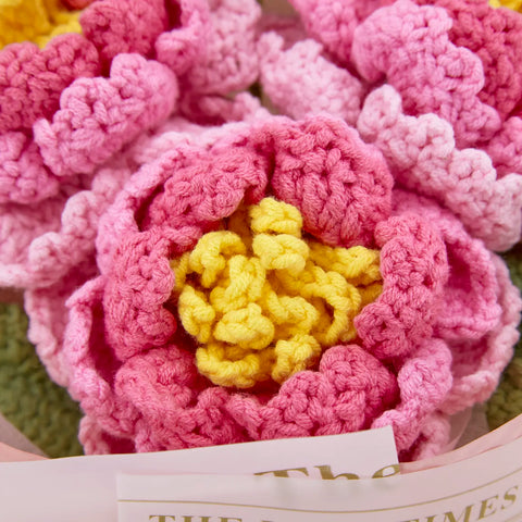 YSHomy Crochet Flowers Bouquet with Peony in Pink Wrapping