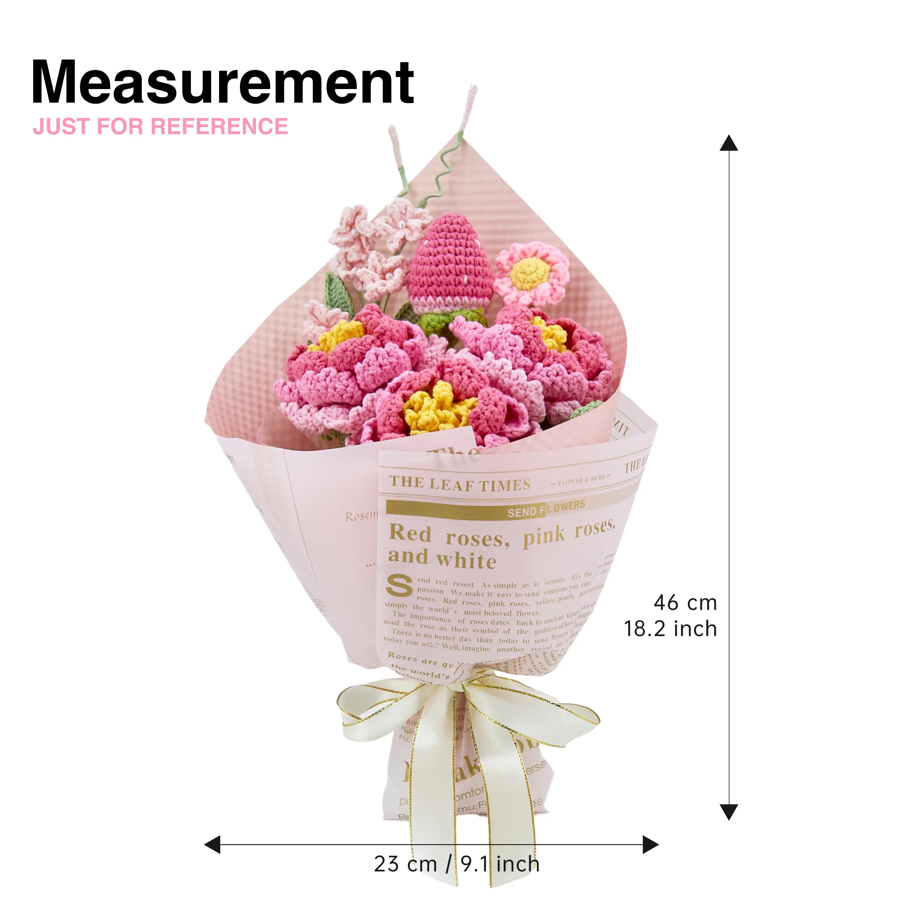 YSHomy Crochet Flowers Bouquet with Peony in Pink Wrapping