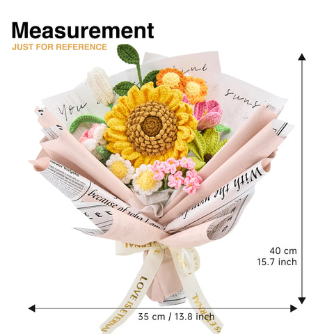 YSHomy Crochet Flowers Bouquet with Big Sunflower Rose Tulip Daisy in Pink Newspaper Wrapping