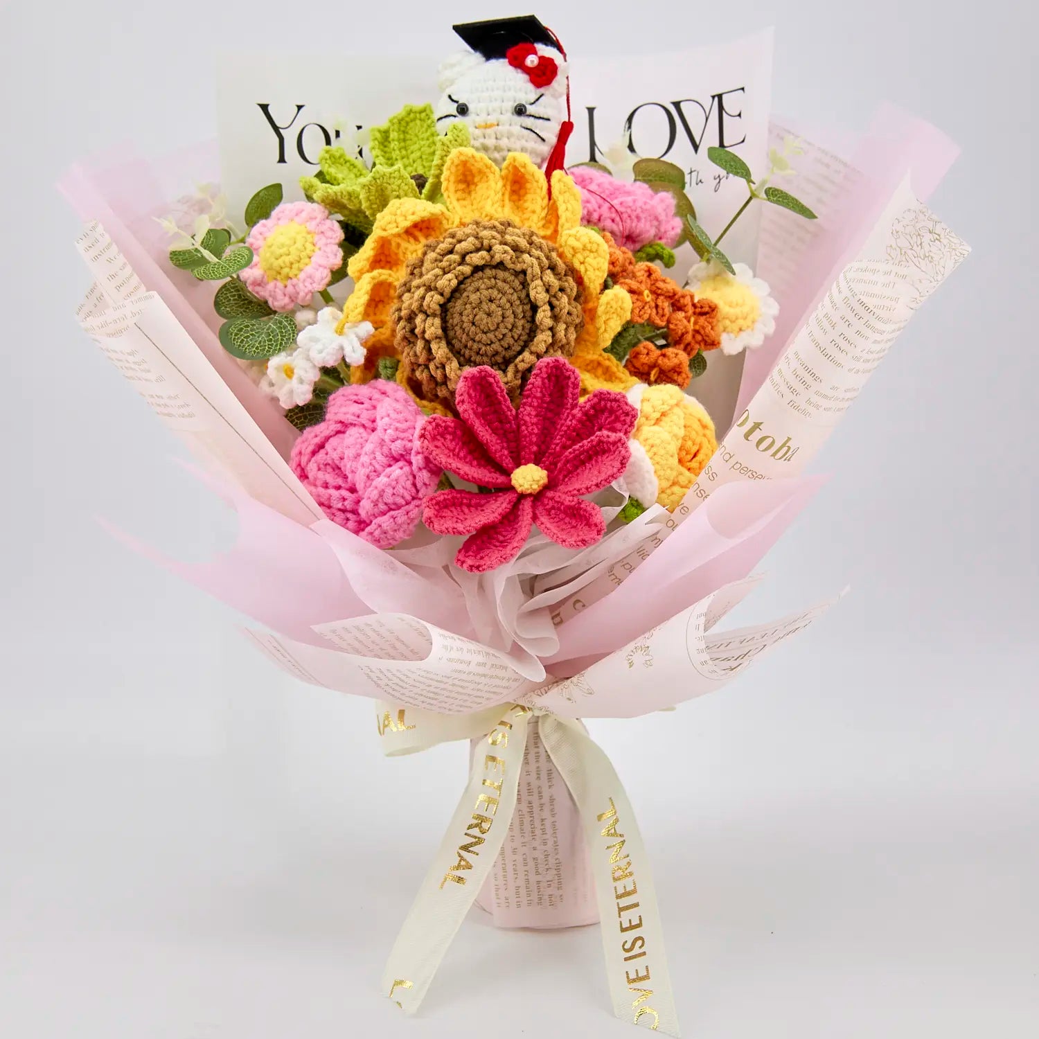 YSHomy Crochet Flowers Bouquet with Big Sunflower and Graduation HK