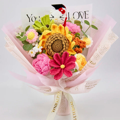 YSHomy Crochet Flowers Bouquet with Big Sunflower and Graduation HK