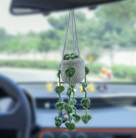 YSHomy Crochet Car Hanging Plants with Green Leaves