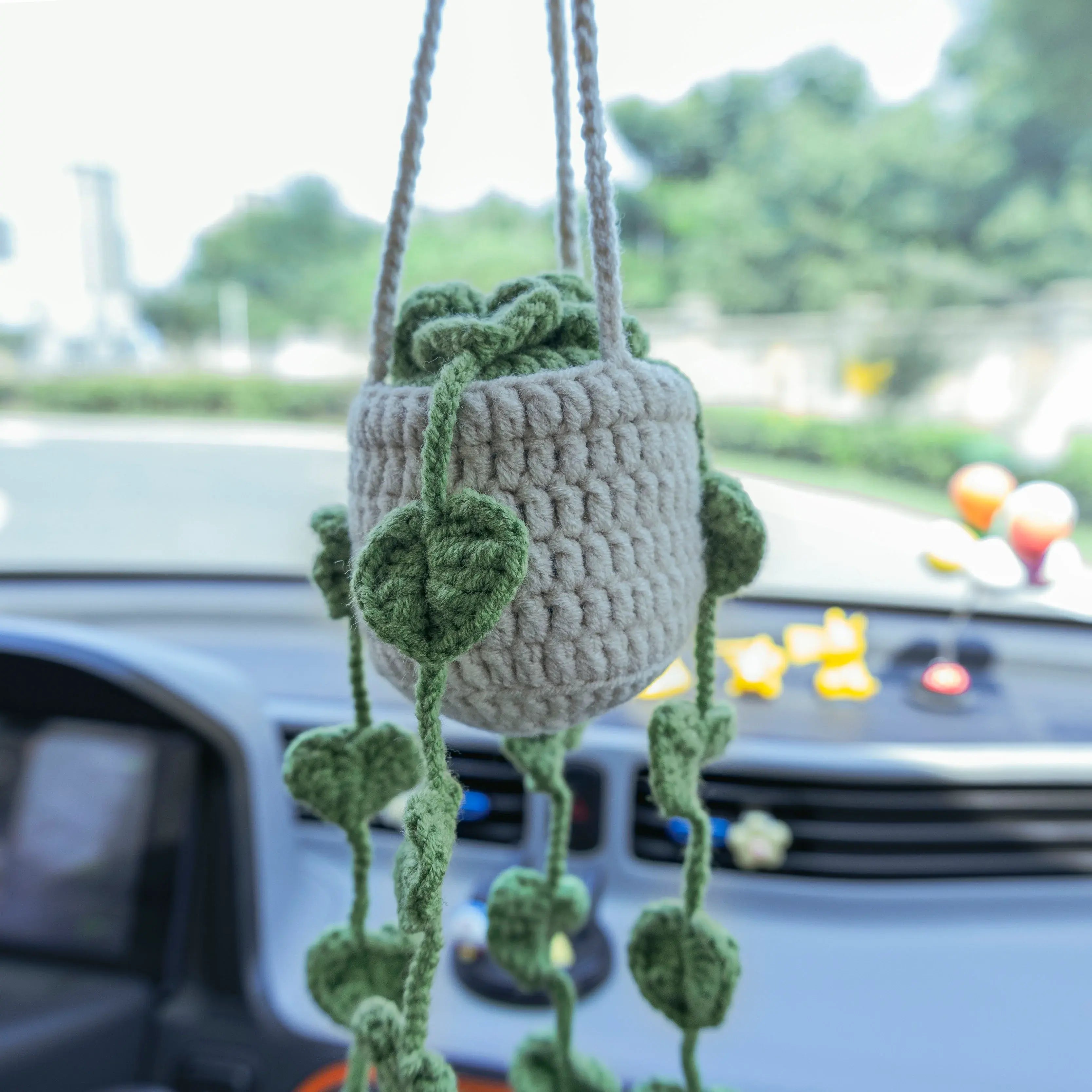 YSHomy Crochet Car Hanging Plants with Green Leaves