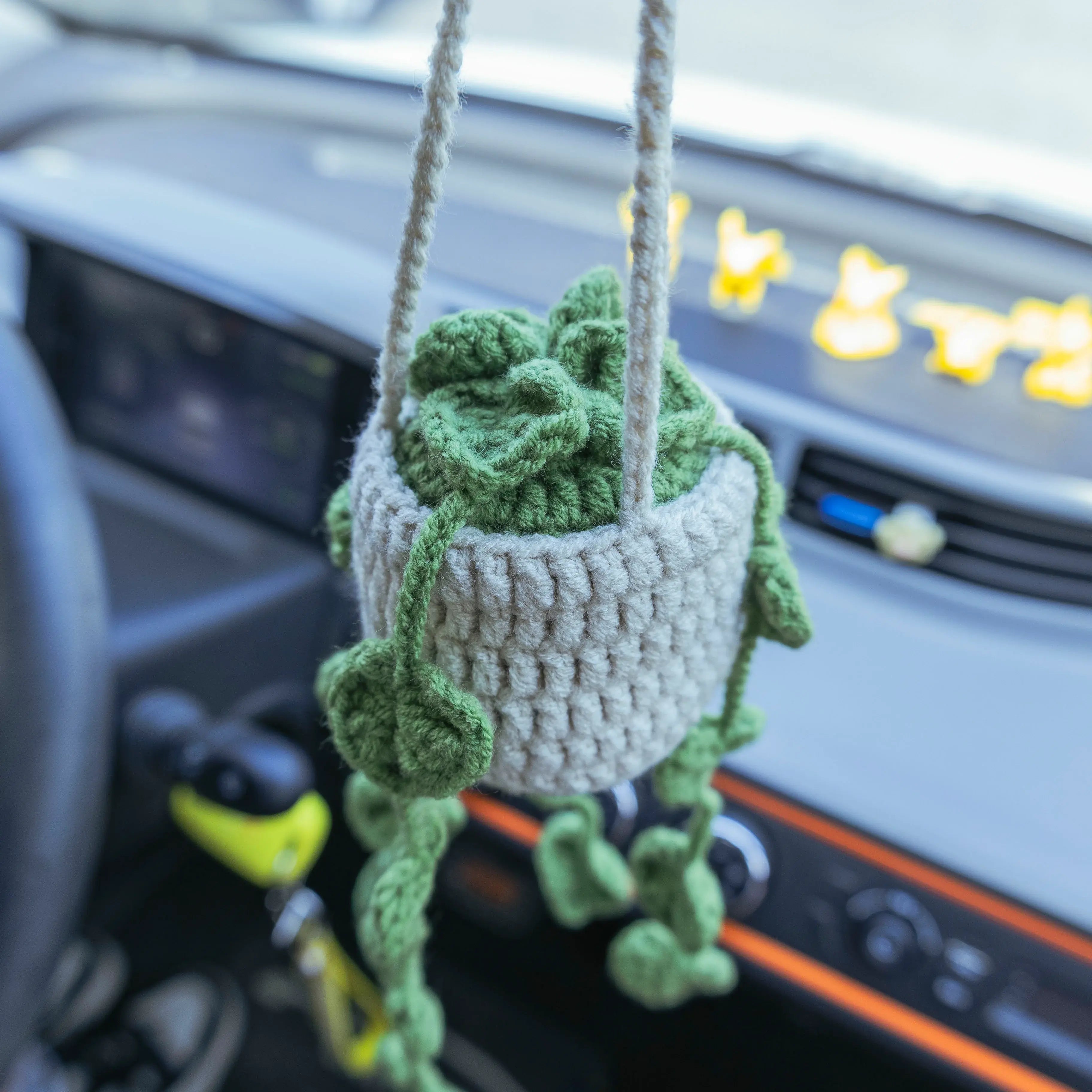 YSHomy Crochet Car Hanging Plants with Green Leaves