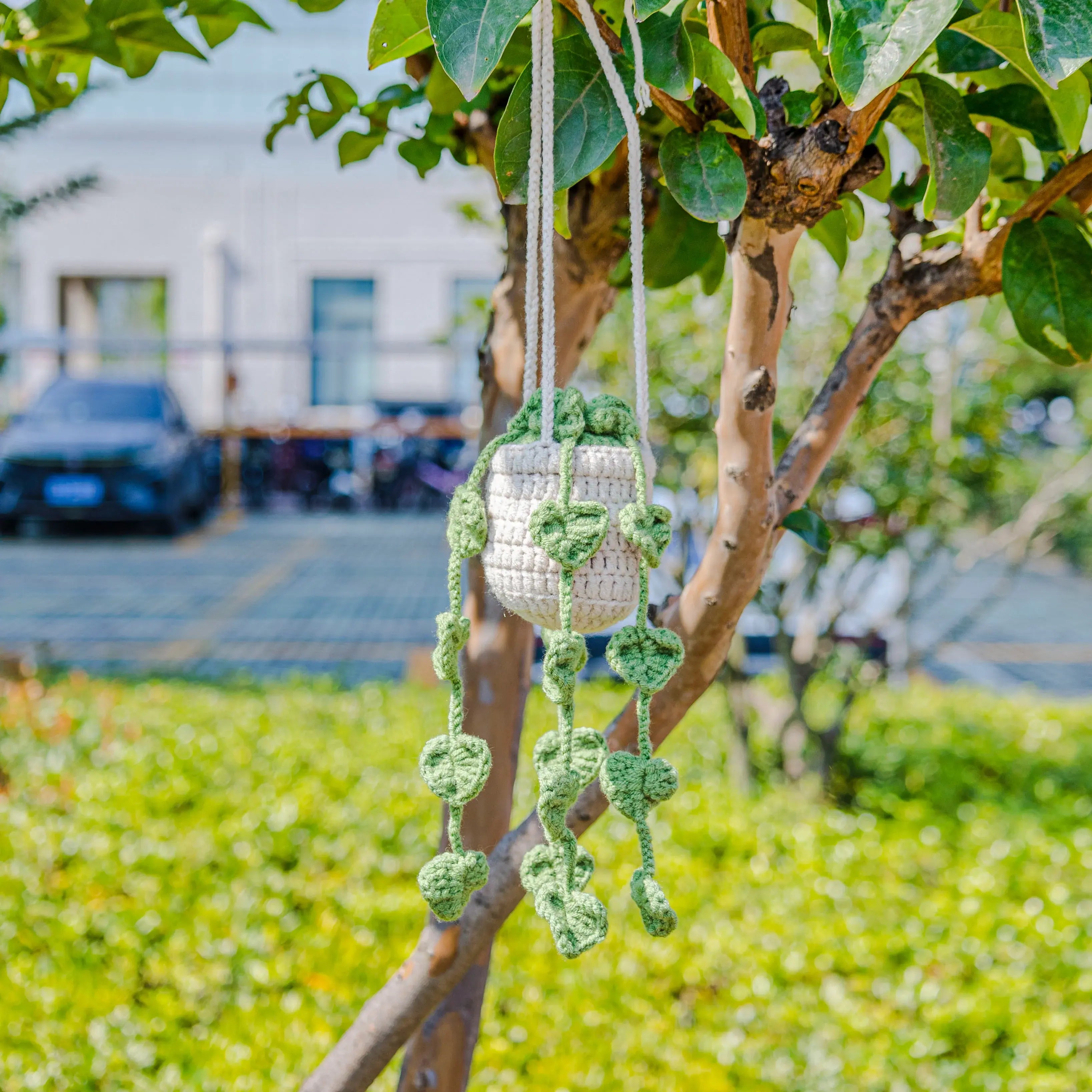 YSHomy Crochet Car Hanging Plants with Green Leaves