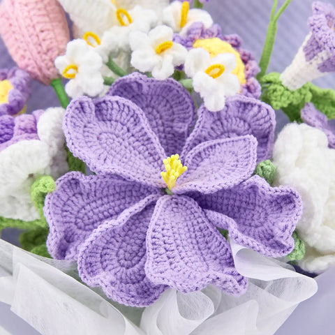 YSHomy Crochet Flowers Bouquet with Crochet Rose Tulip Eustoma Morning Glory