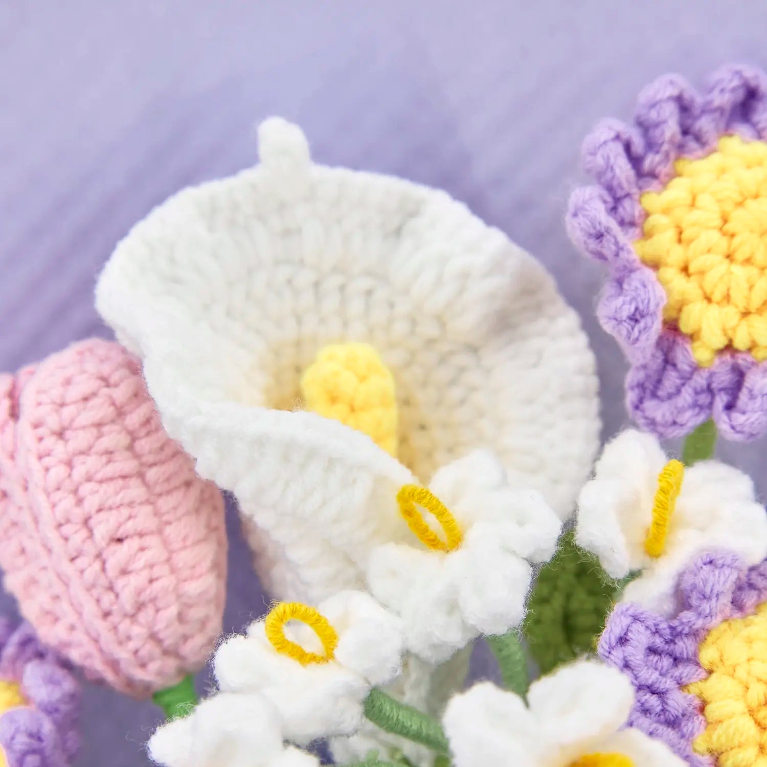 YSHomy Crochet Flowers Bouquet with Crochet Rose Tulip Eustoma Morning Glory