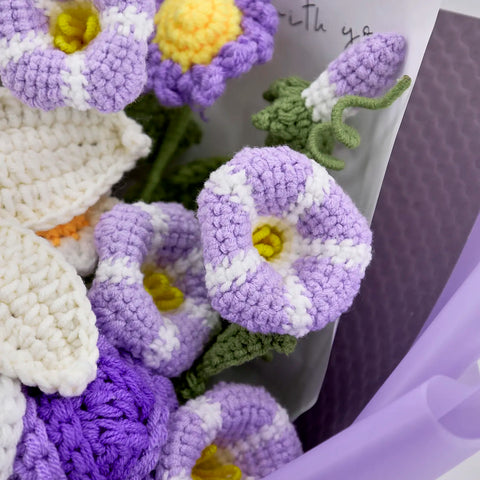 YSHomy Customized Crochet Flowers with Lily & Morning Glory & Aster Bouquet