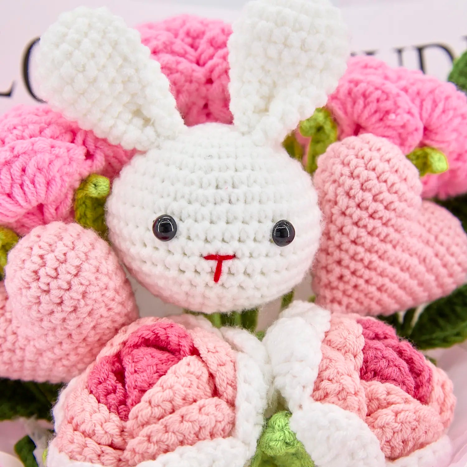 YSHomy Cute Handmade Crochet Flowers Bouquet with Bunny