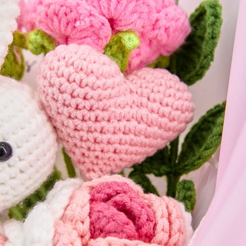 YSHomy Cute Handmade Crochet Flowers Bouquet with Bunny