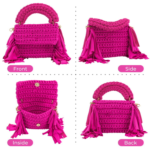 YSHomy Handmade Crochet Crossbody Handbag with Tassels on Two Sides for Women