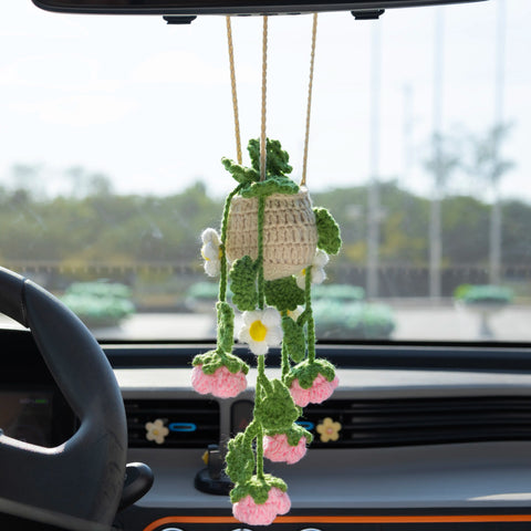 YSHomy Crochet Car Hanging Plants with Rose Flowers