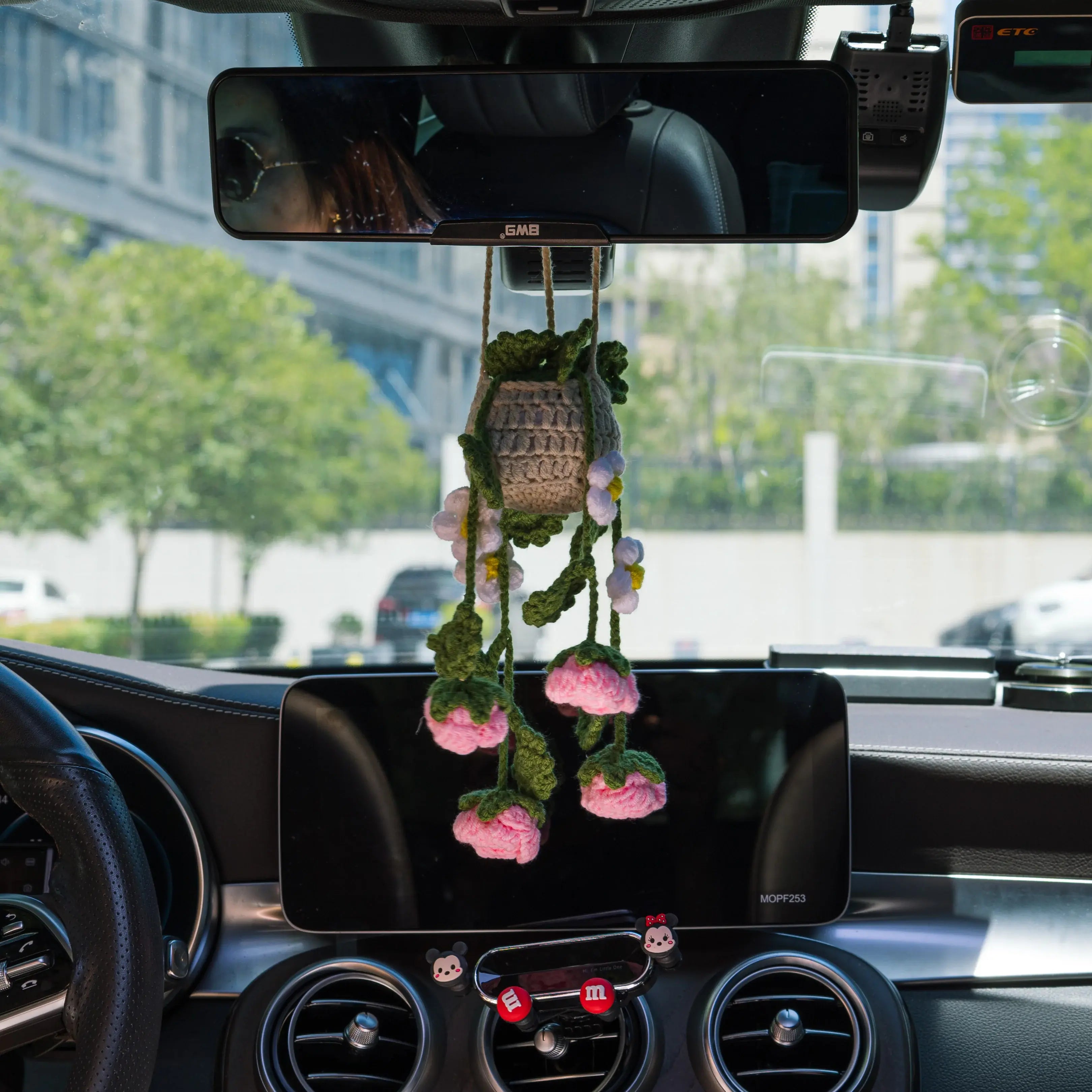 YSHomy Crochet Car Hanging Plants with Rose Flowers