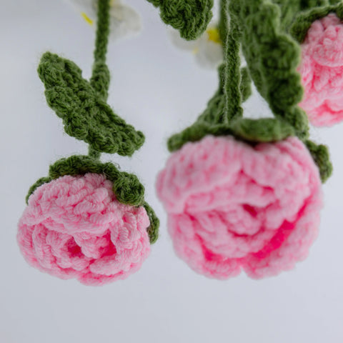 YSHomy Crochet Car Hanging Plants with Rose Flowers