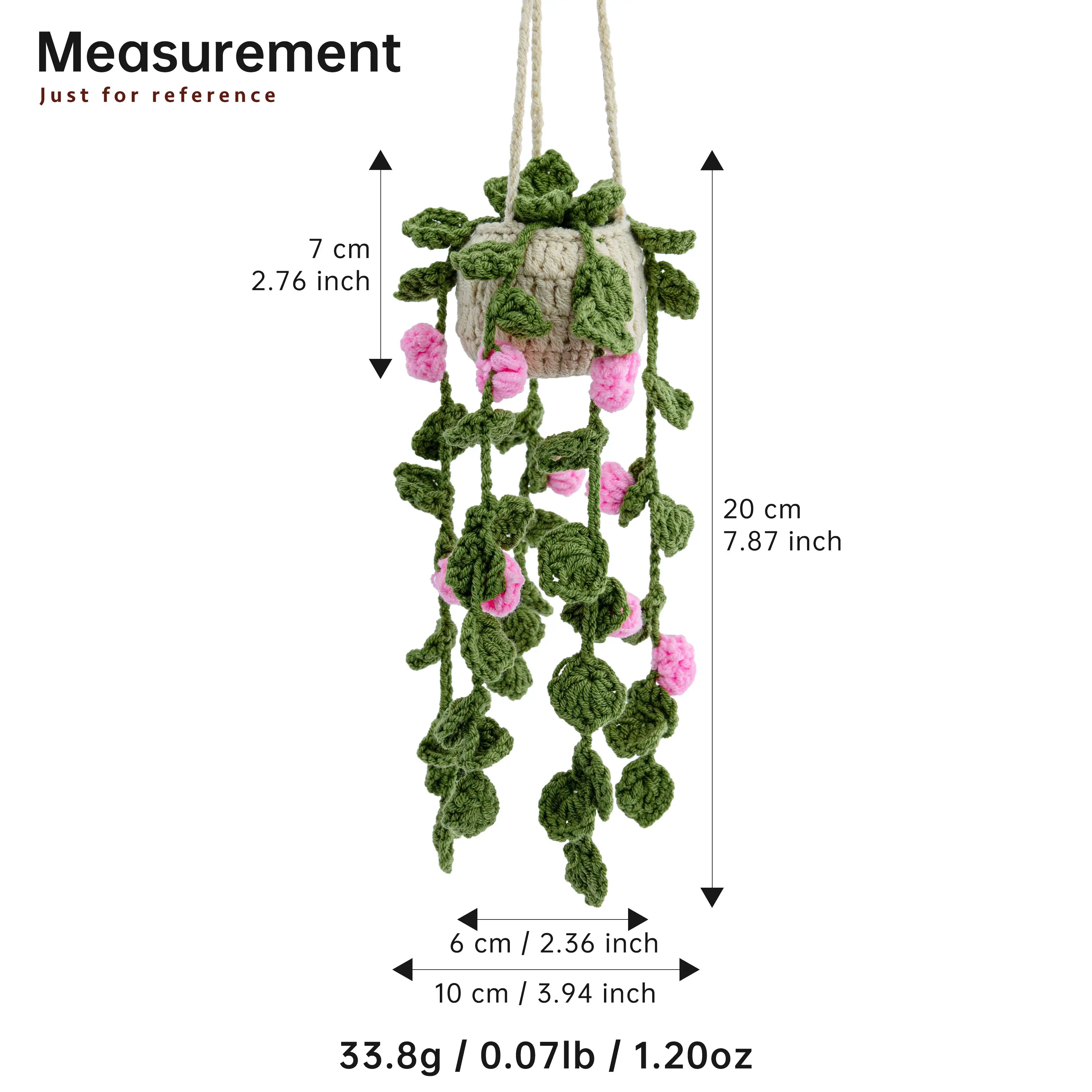 YSHomy Crochet Car Mirror Hanging Plants with Pink Flowers