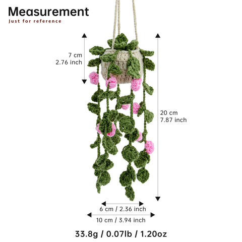 YSHomy Crochet Car Mirror Hanging Plants with Pink Flowers