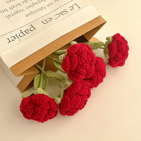 Fleurs au crochet, Rose au crochet, Fleur tricotée, Fleur faite à la main, Fleur éternelle, Rose faite à la main, Cadeau de la Saint-Valentin, Cadeau pour elle, Ensemble de 3