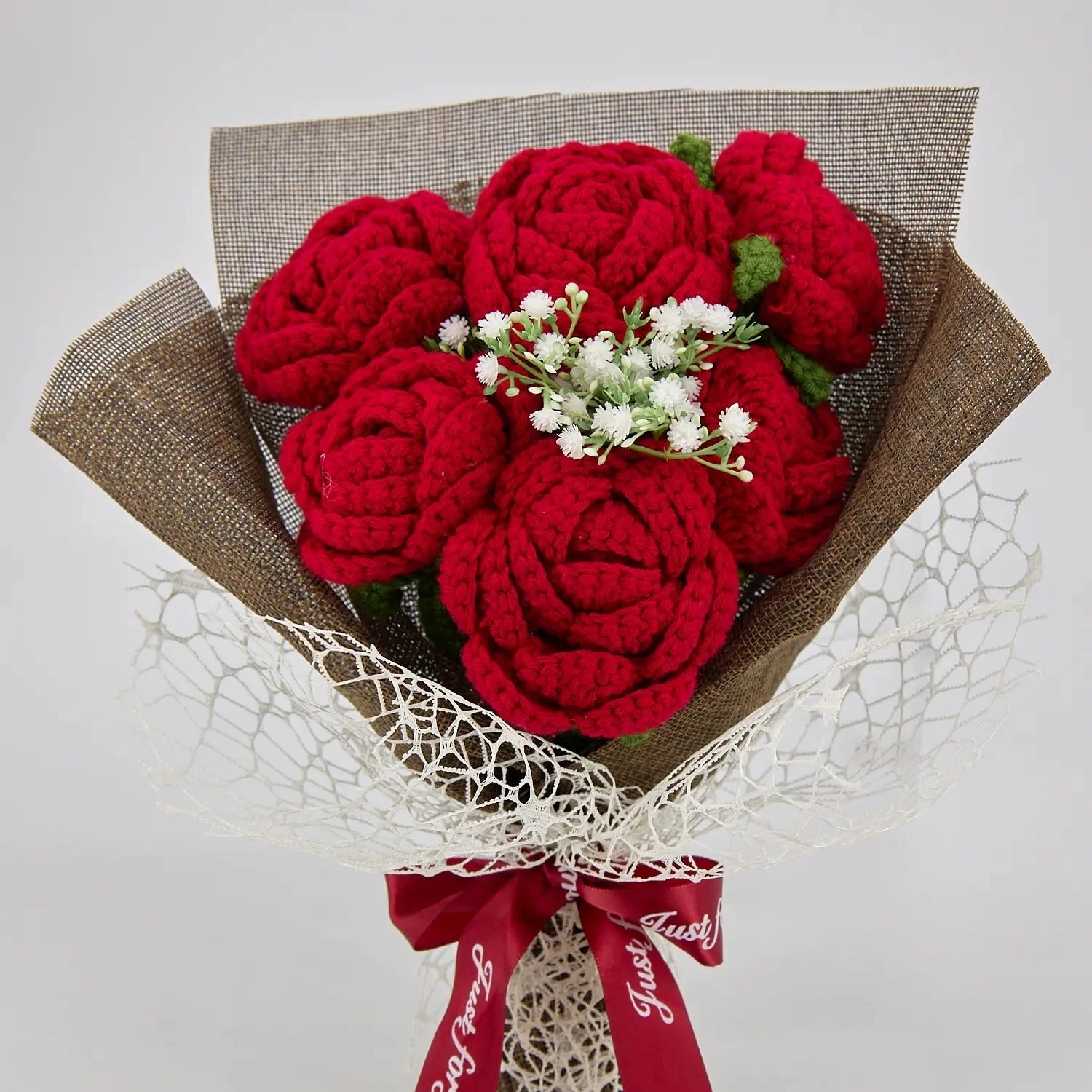 YSHomy Crochet Flowers Bouquet with Red Crochet Rose