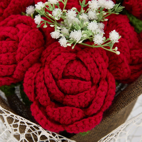 YSHomy Crochet Flowers Bouquet with Red Crochet Rose