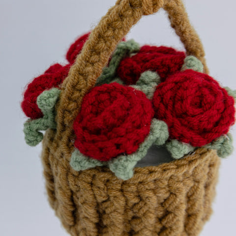 YSHomy Crochet Hanging Rose Flower Basket for Car Mirror