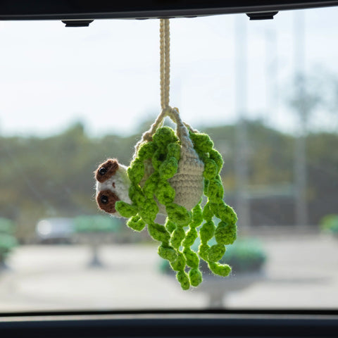 YSHomy Crochet Sloth Bear Flower Basket Car Mirror Hanging