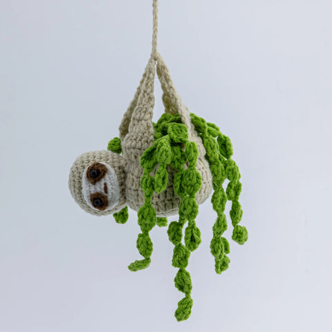 YSHomy Crochet Sloth Bear Flower Basket Car Mirror Hanging