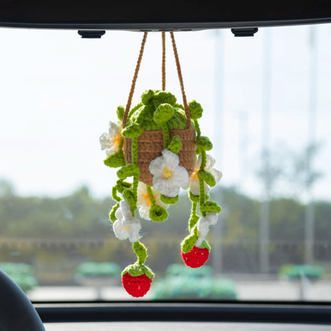 YSHomy Crochet Car Hanging Plants with Strawberry