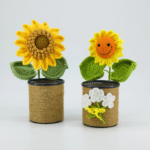 YSHomy Handmade Crochet Sunflower Pen Holder for Desk Decor