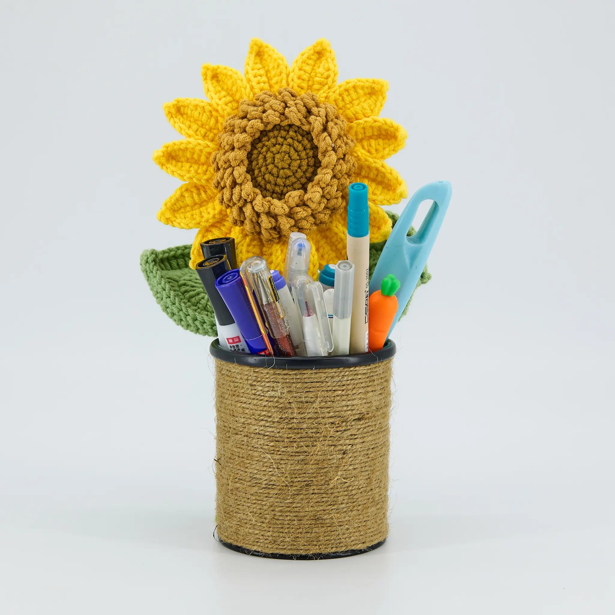 YSHomy Handmade Crochet Sunflower Pen Holder for Desk Decor