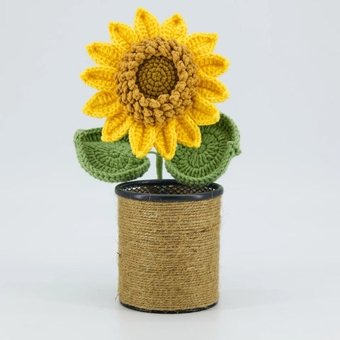 YSHomy Handmade Crochet Sunflower Pen Holder for Desk Decor