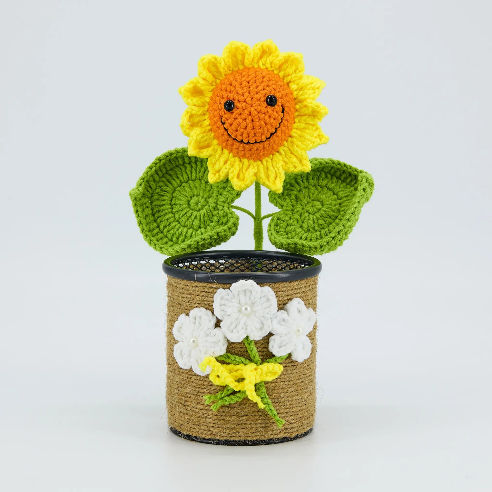 YSHomy Handmade Crochet Sunflower Pen Holder for Desk Decor