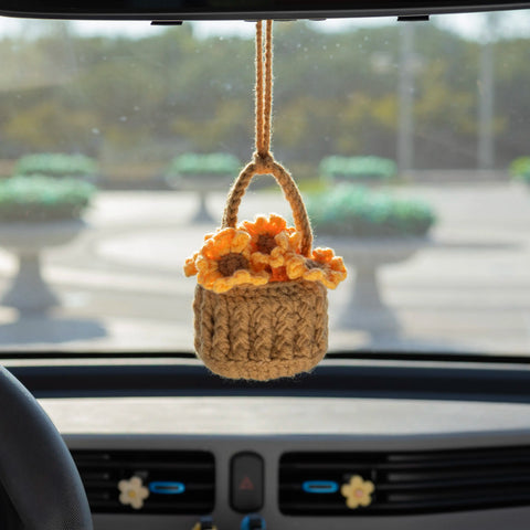 YSHomy Crochet Hanging Sunflower Basket for Car Mirror