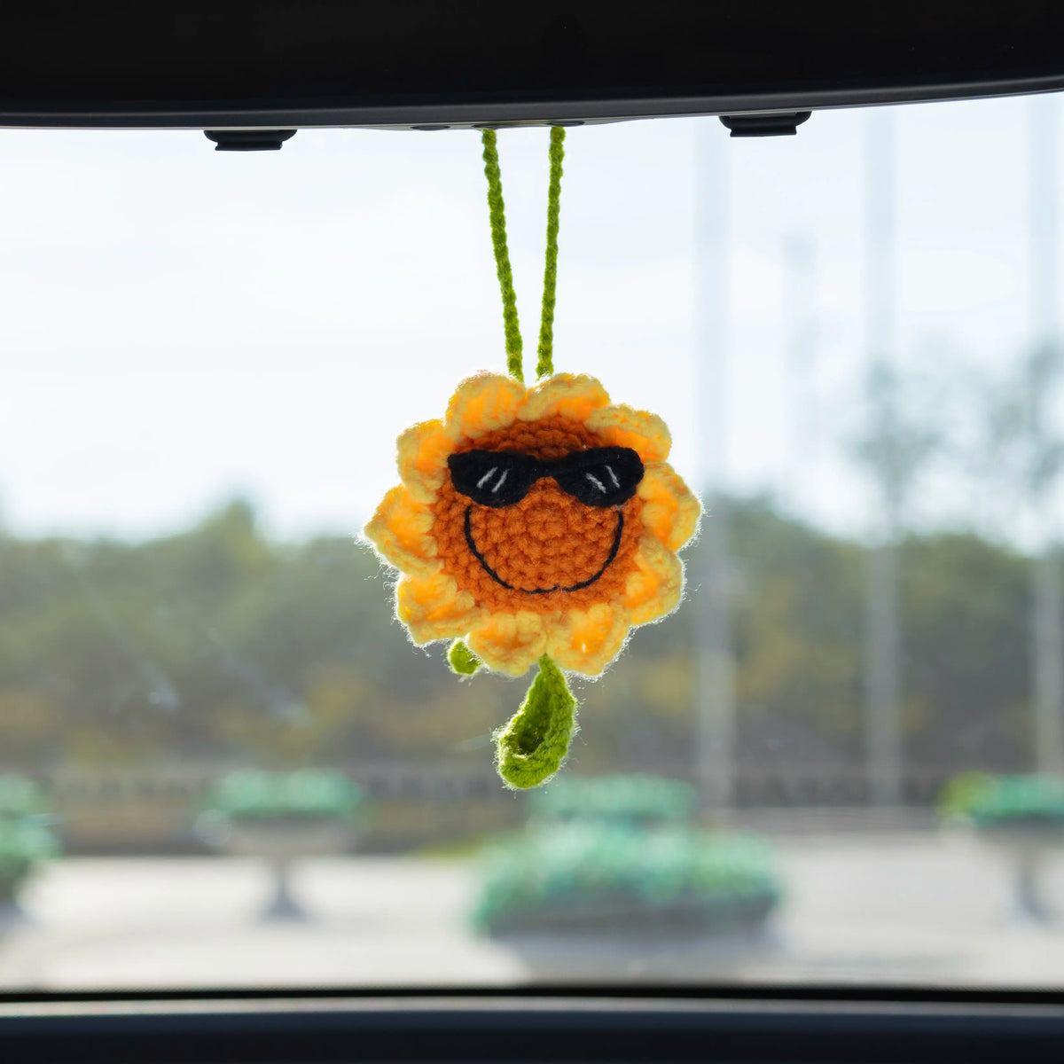 YSHomy Crochet Hanging Double-Faced Sunflower with Sunglasses for Car Mirror