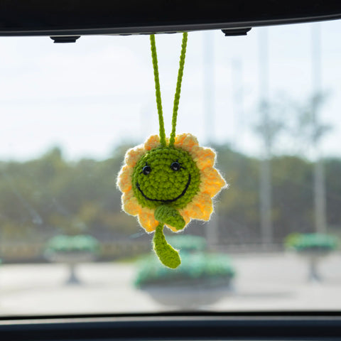 YSHomy Crochet Hanging Double-Faced Sunflower with Sunglasses for Car Mirror