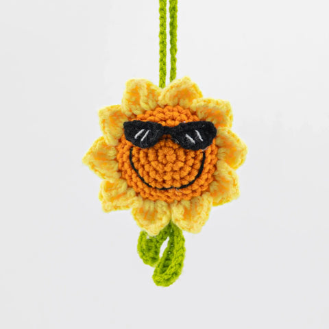 YSHomy Crochet Hanging Double-Faced Sunflower with Sunglasses for Car Mirror