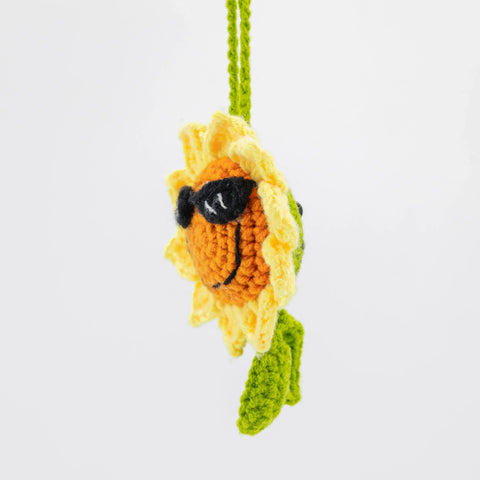 YSHomy Crochet Hanging Double-Faced Sunflower with Sunglasses for Car Mirror