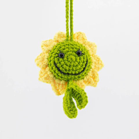 YSHomy Crochet Hanging Double-Faced Sunflower with Sunglasses for Car Mirror